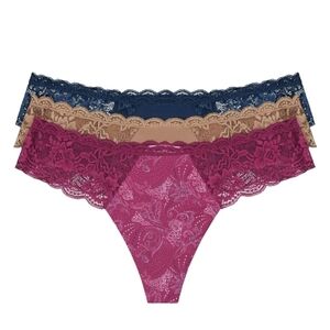 NWT Joyspun Women's Microfiber & Lace Thong Panties Underwear 3-Pack M 8-10